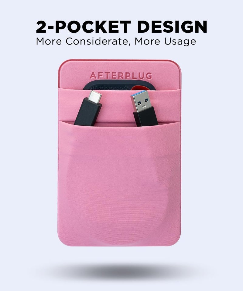 Afterplug 2-Pocket Adhesive Pouch for Laptop, Compatible with External Portable SSD, Magic Mouse, USB Cable and More - Pink - Image 5